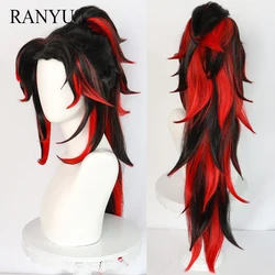 RANYU Synthetic Women and Men Tsugikuni Yoriichi Wigs Long Black Red Mix Anime Cosplay Hair Heat Resistant Wig for Party