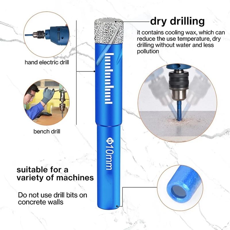 5PCS Dry Diamond Core Drill Bits Kit For Porcelain Tile, Ceramic Drill Bits Kit For Glass Hard Materials, Ceramic