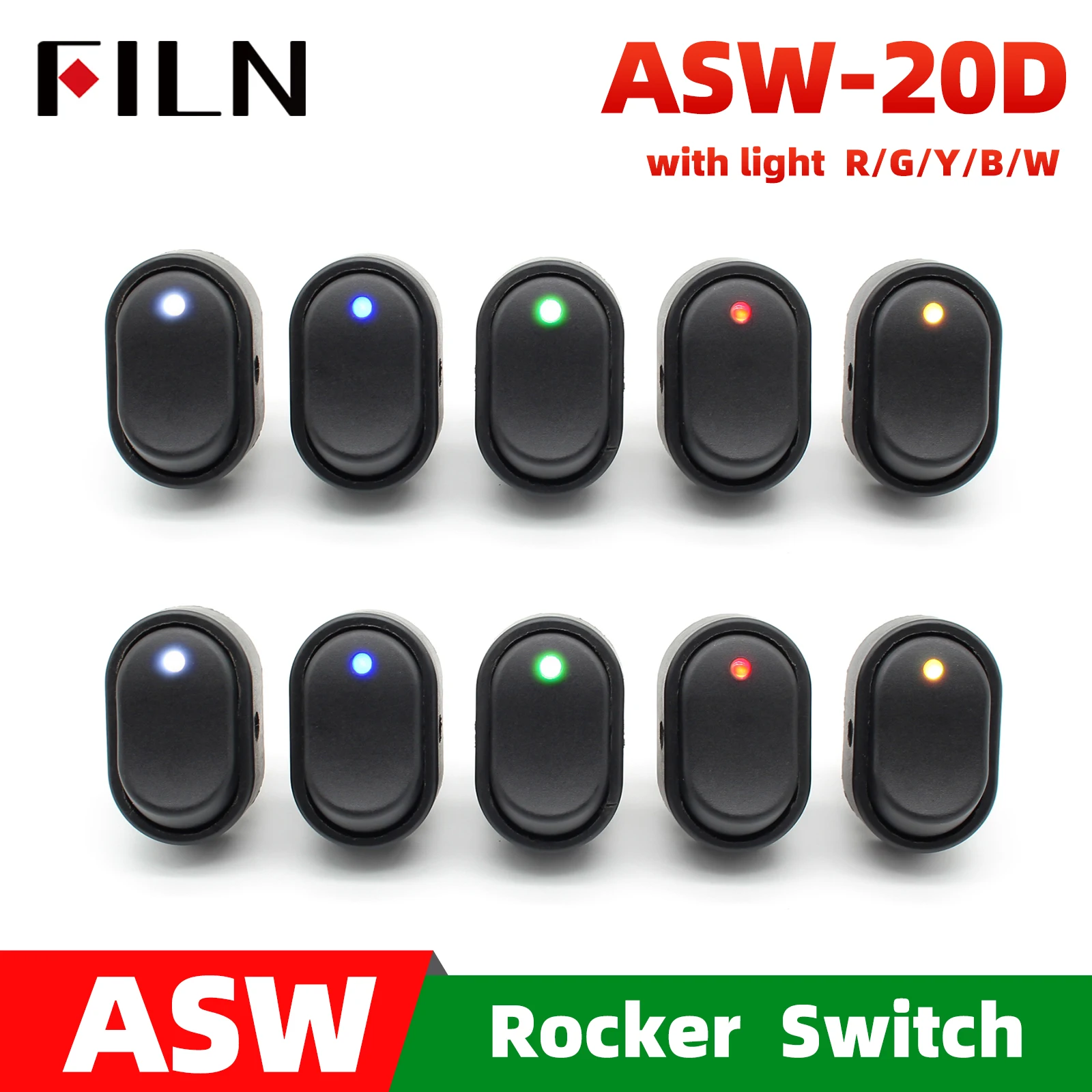 FILN  ASW-20D Headlamp Adjustable 12V 24V LED Automobile Car ON OFF Light Switch Dot Light Rocker Switch 30A 12V