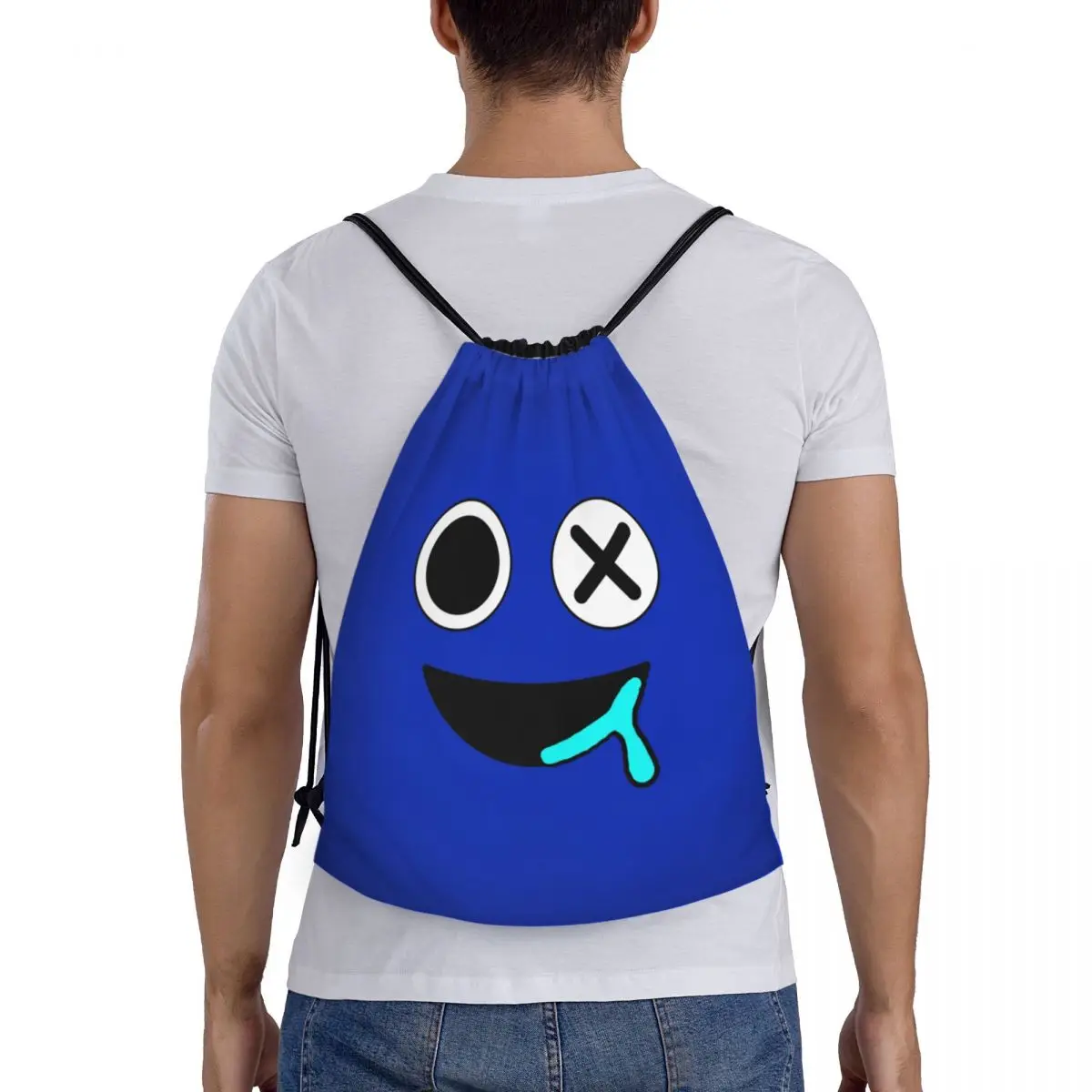 Custom Blue Face Regenbogen Vriend Trekkoord Tas Vrouwen Heren Lichtgewicht Videogame Sport Gym Opslag Rugzak