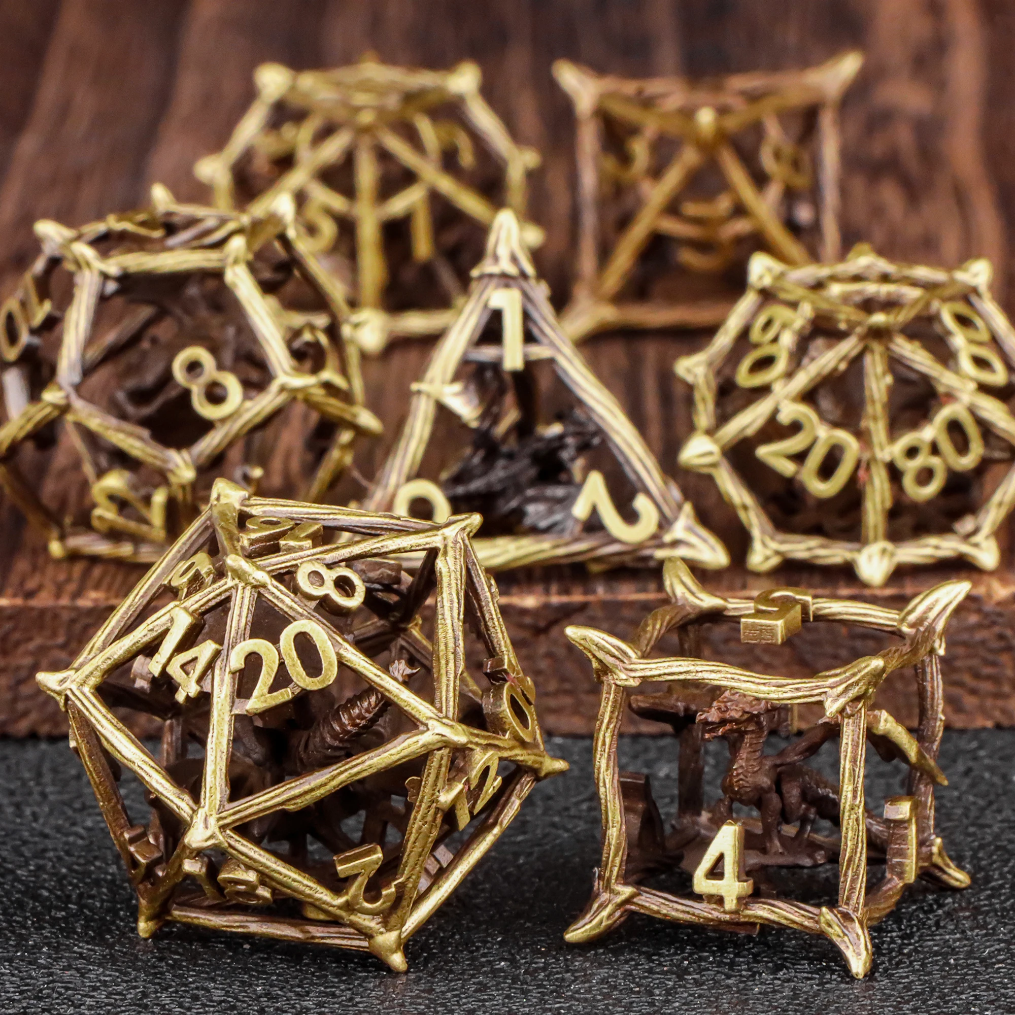 Hollow Dragon Metal Dice Set for DND RPG Gaming｜Multi-Color Decorative Dragon Eye Design｜Collectible Metal Polyhedral Dice