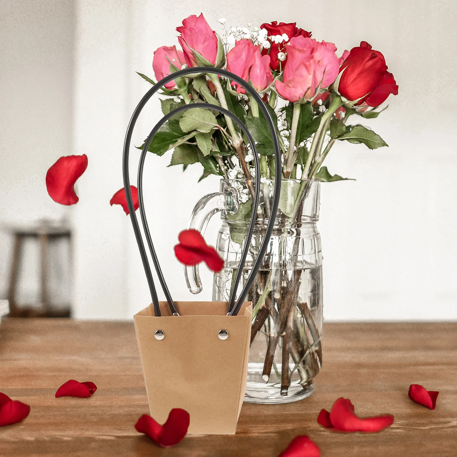 

10Pcs Handheld Kraft Paper Bouquet Packing Bags Waterproof Flat Bottom Floral Gift Packaging for Fresh Dried Silk