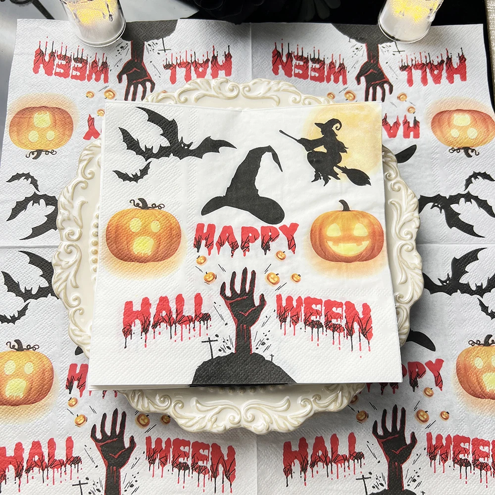 20pcs/pac New Funny Paper Napkins Halloween Series Party Dining Table Napkins Paper Safe Fragrant Free Soft Mouth Wiping Tissue