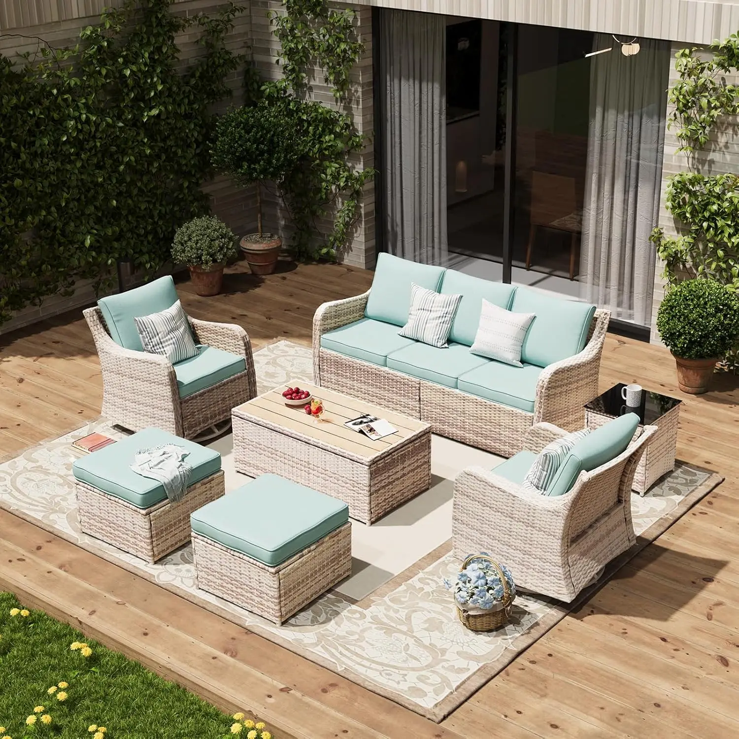 

7 Pieces Patio Furniture Set with Swivel Chair, Outdoor Patio Conversation Set, Patio Sectional Furniture Set with, Customized