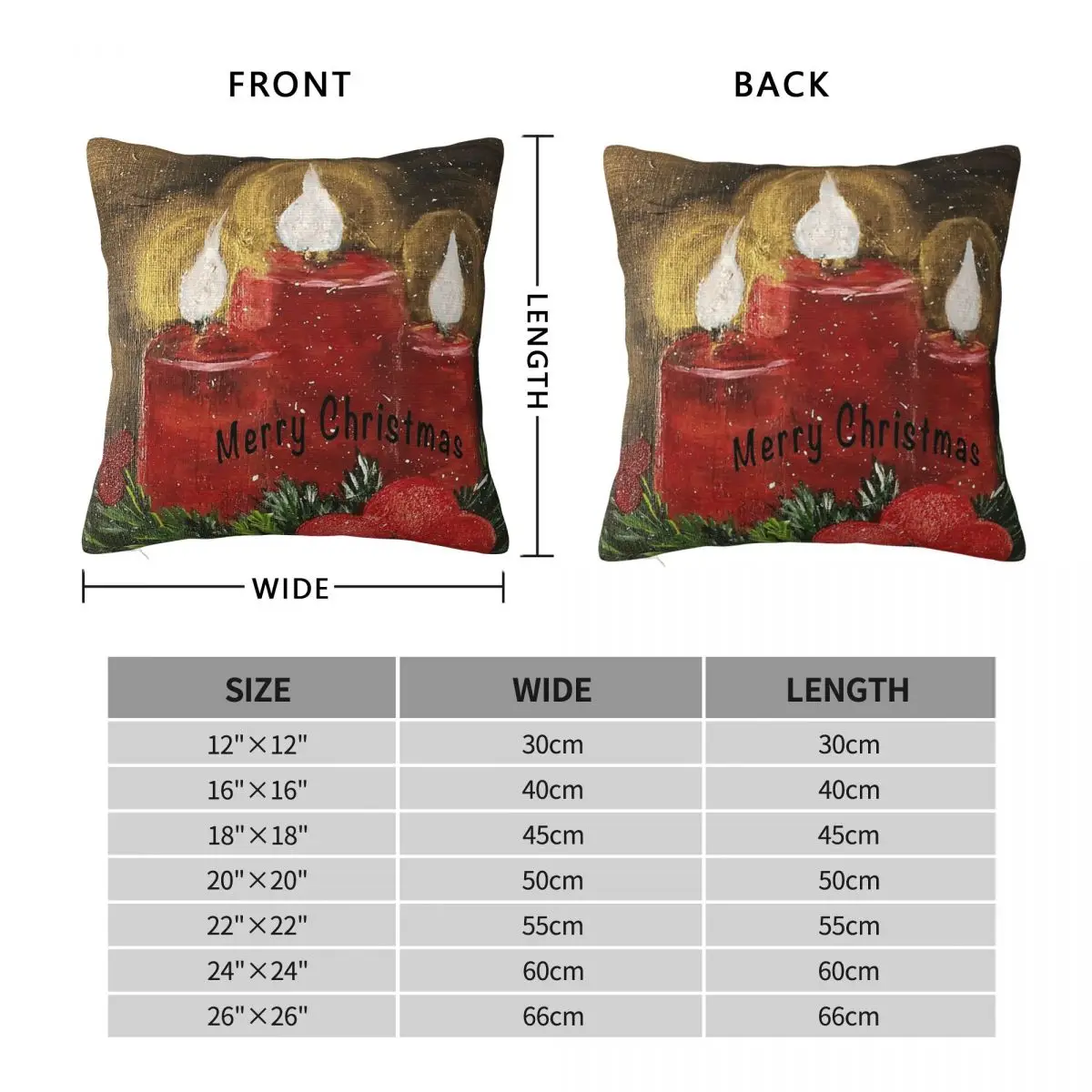 Merry Christmas Red Candles Square Pillowcase Polyester Linen Velvet Printed Zip Decorative Home Cushion Cover Wholesale
