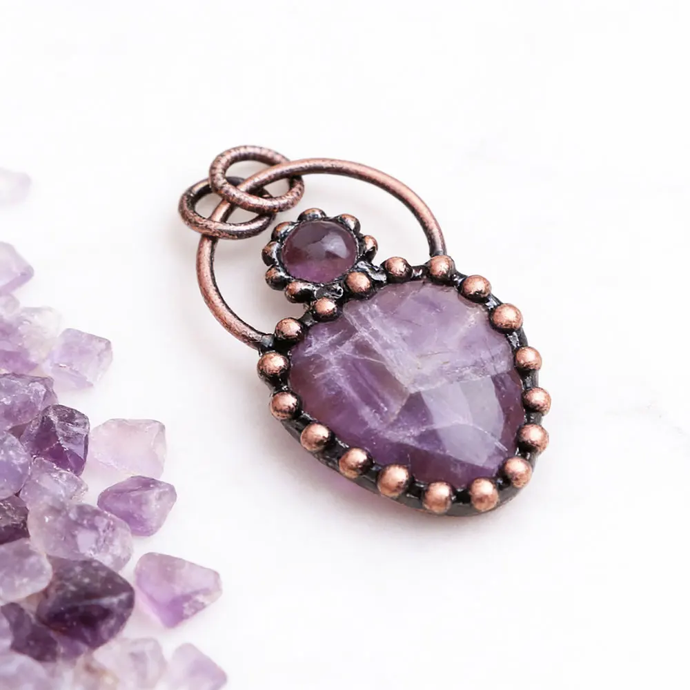 Vintage Heart Shape Natural Gem  Stone Crystal Pendant for Necklace Jewelry Making Black Obsidian Amethysts Pendanat Charms x400