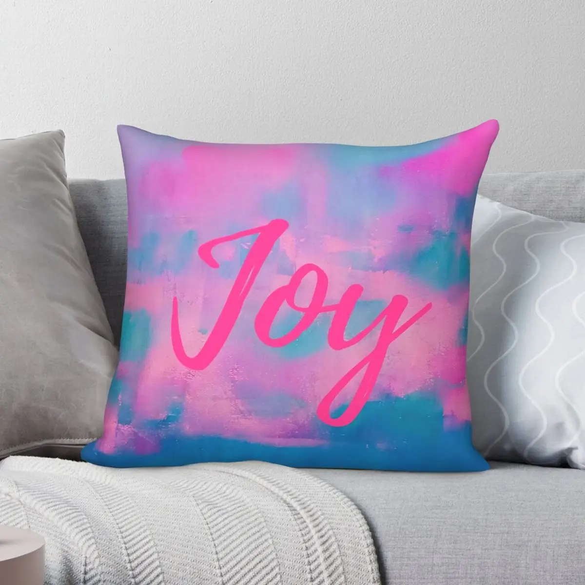 Joy Colorful Abstract Pillowcase Polyester Linen Velvet Creative Zip Decor Throw Pillow Case Home Cushion Cover
