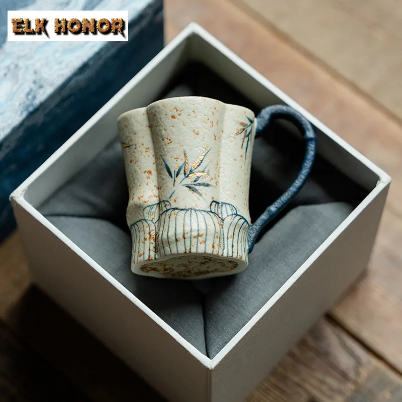 

90ml Hand-painted Bamboo Firestone Red Coffee Mug Hot Chocolate Cup Afternoon Tea Mug Office Water Cup Tea Services Decoration