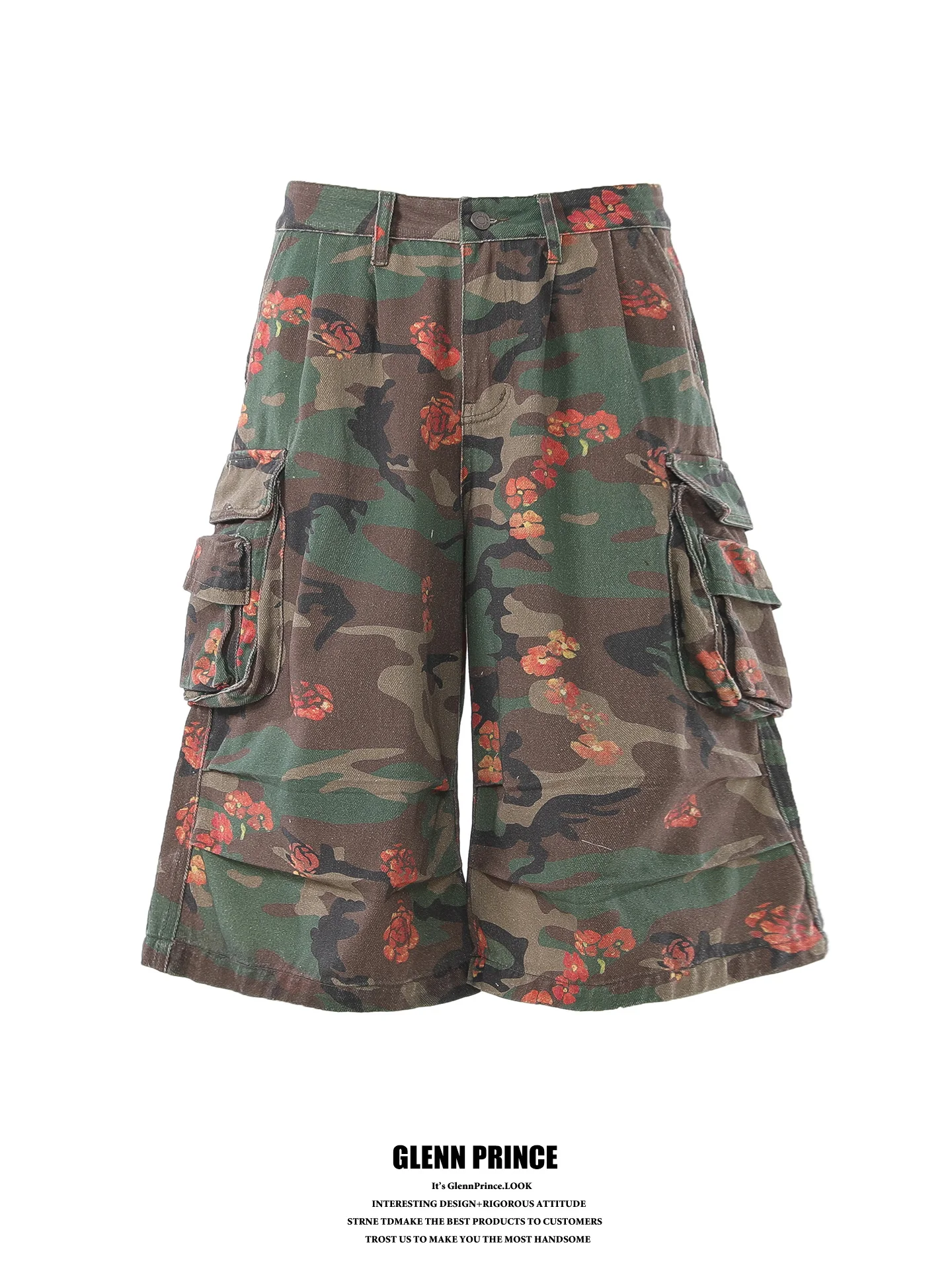GPstudio Men's Graffiti Flower Camouflage Workwear Shorts High Street Style mid High Waist Cotton Summer Fashion Trendy Pants