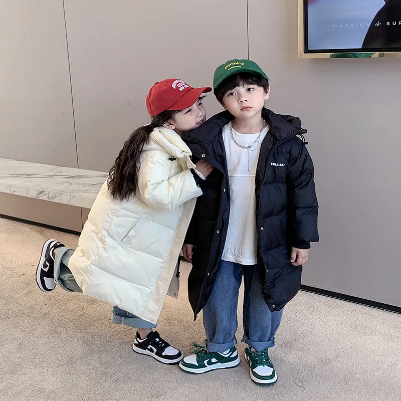 Off season children's down jacket, medium to long length, thickened Korean version, autumn and winter new item, boys' and girls'