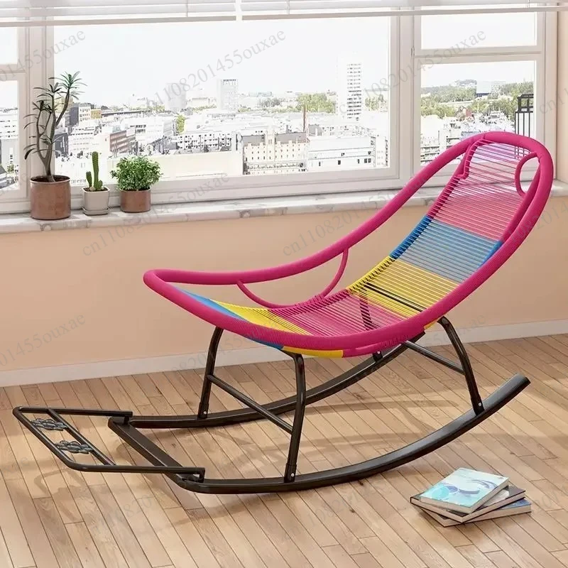 Widened Rattan Rocking Recliner Chair Rainbow Appearance Leisure Rocking Seat For Living Room Indoor & Garden Outdoor Relax Use