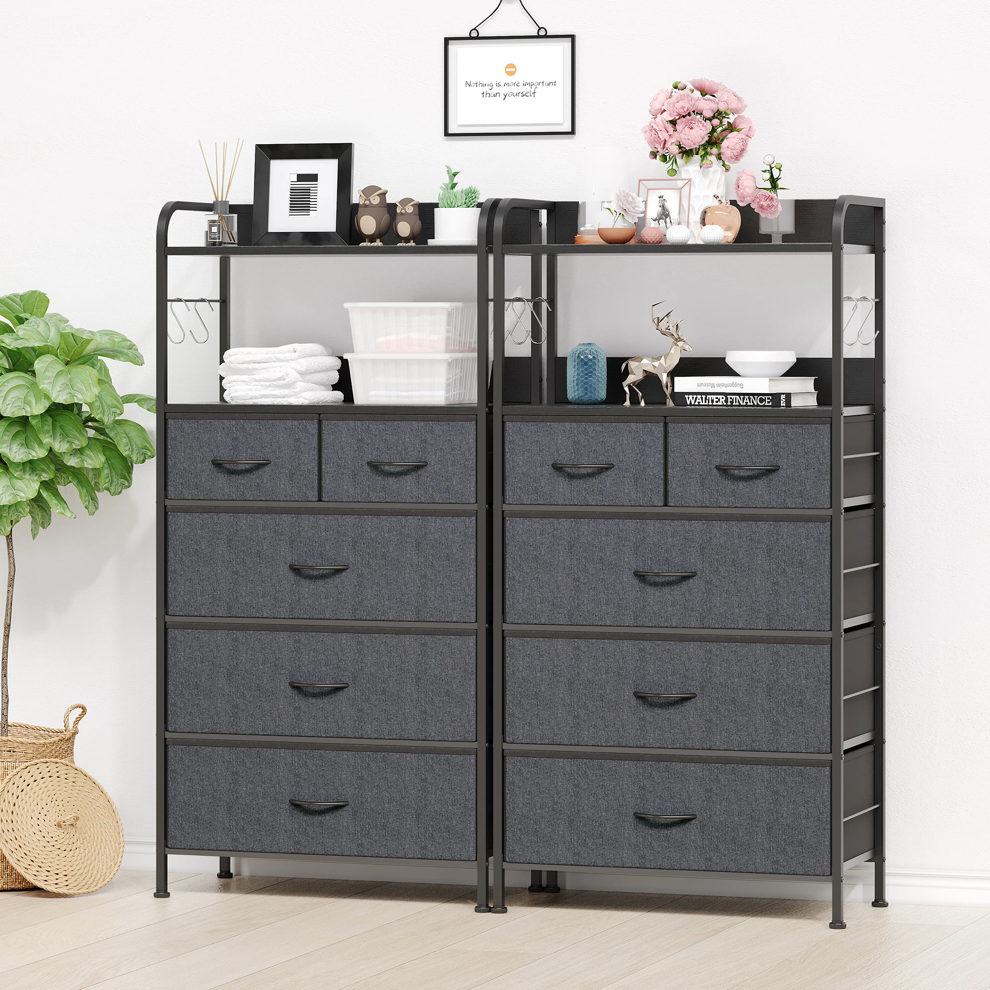 

Dressers & Chests Of Drawers For Hallway, Entryway, Storage Organizer Unit With Fabric, Sturdy Metal Frame, Wood Tabletop