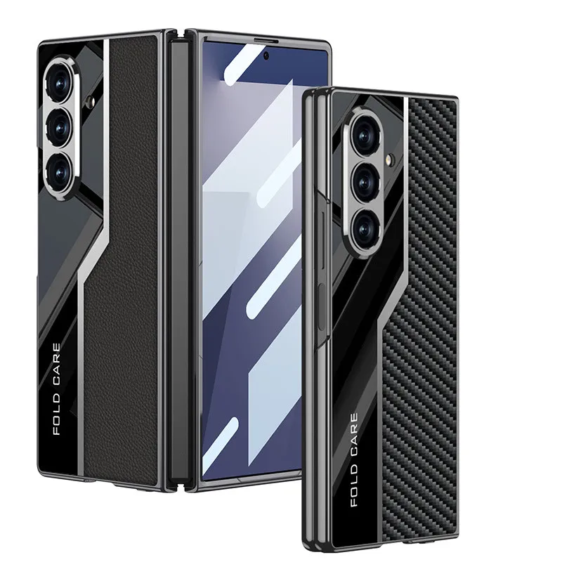

Кожаный чехол для Samsung Galaxy Z Fold 7, 6, 5, 4, Fold7, 5G, противоударный защитный чехол для камеры с мягким краем и закаленной пленкой
