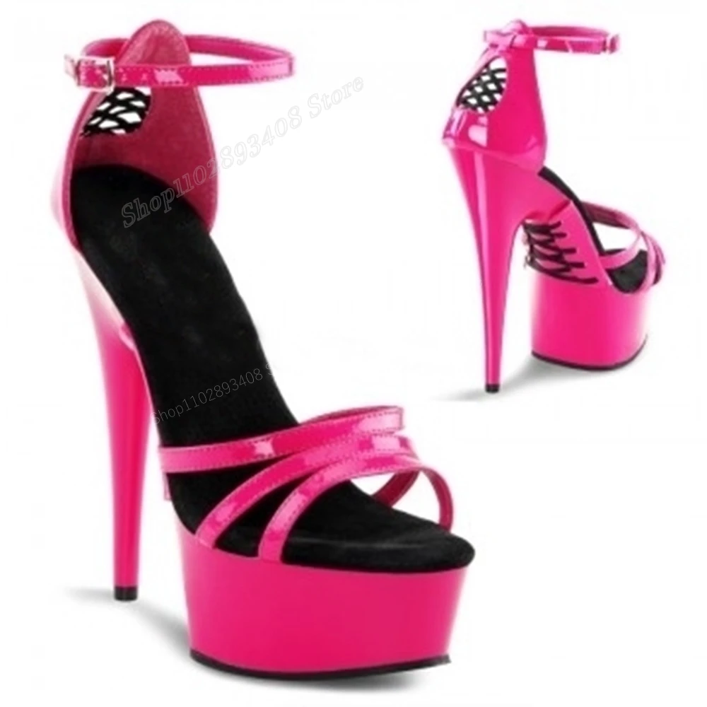 Diep Roze Kruis Gebonden Holle Sandalen Platform Enkelgesp Peep Toe Nieuw Merk Design Damesschoenen 2023 Sexy Zapatos Para Mujere