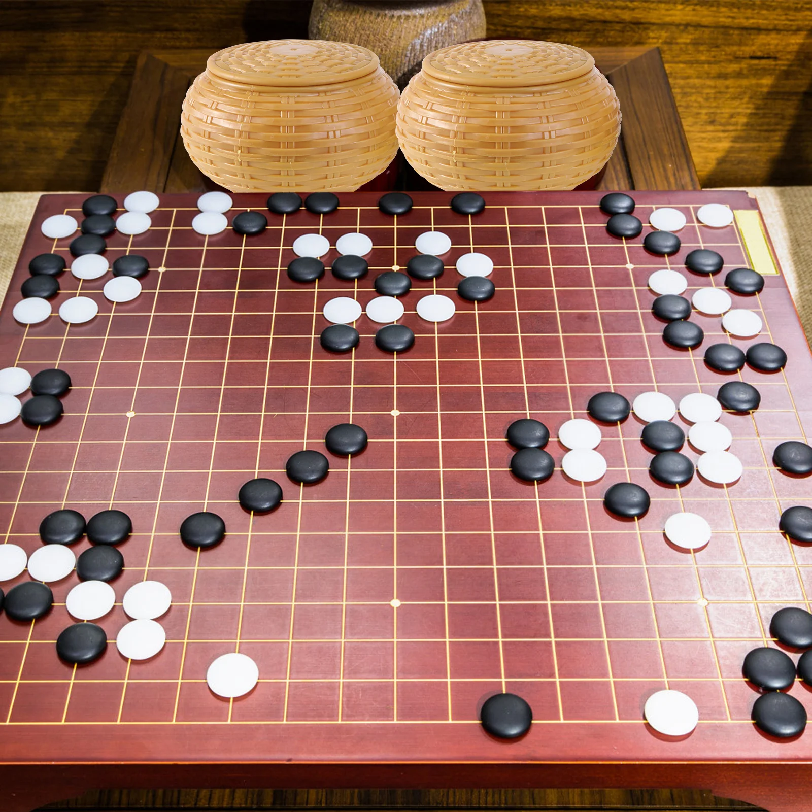 

2 Pcs/Set Go Pieces Game Stones Cans Chess Container Household Wooden Bowls