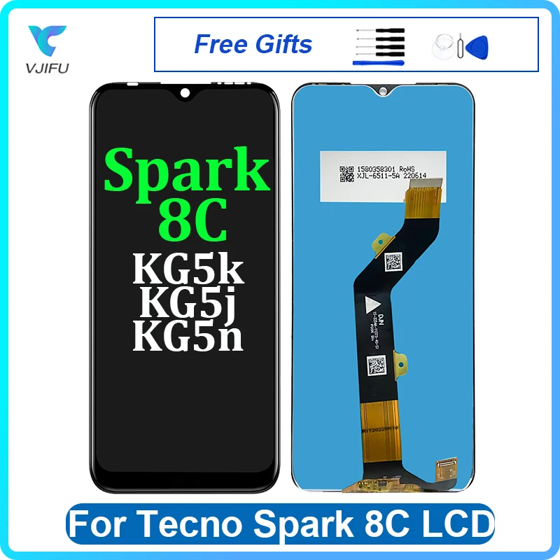 

6.6'' Original For Tecno Spark 8C LCD Display KG5n KG5j KG5k Screen Touch Panel Digitizer Assembly Replacement Phone Repair Part