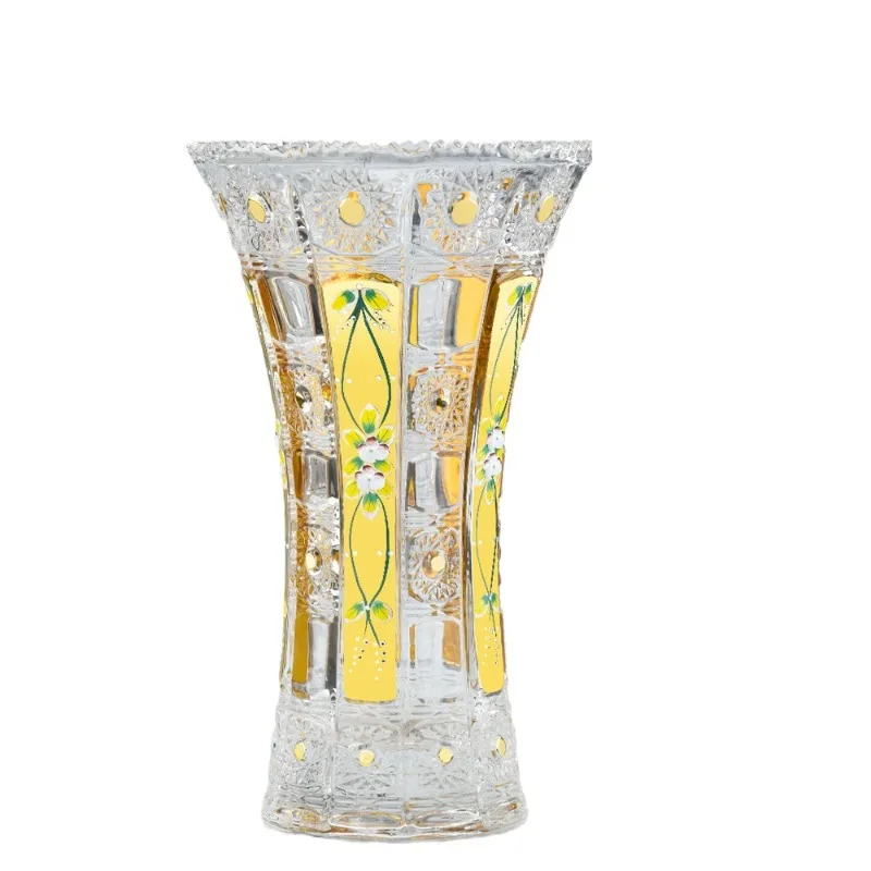 

European carved crystal glass fruit pot sun flower enamel vase ornament