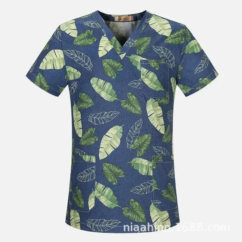 Women's Animal Short Sleeve V-Neck Carer Top Nurse Uniforms Woman Tops Beauty Salon Working Uniform Cartoon Print Workwear