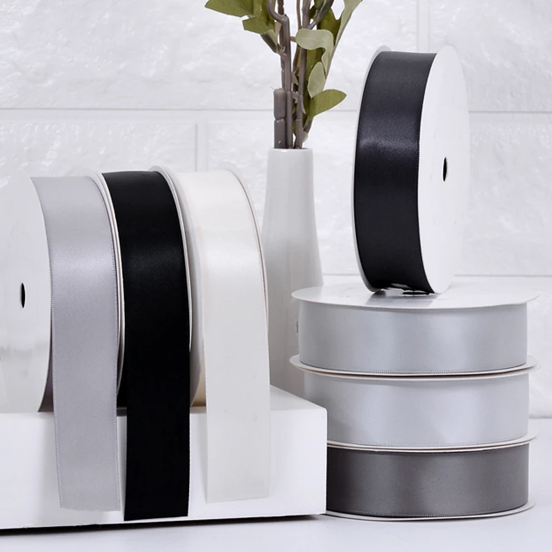 YAMA Single Face Satin Ribbon 25 28 32 38 mm 100yardsBlack White Red Silver for Crafts Wedding Decoration DIY Gifts Hair Bow