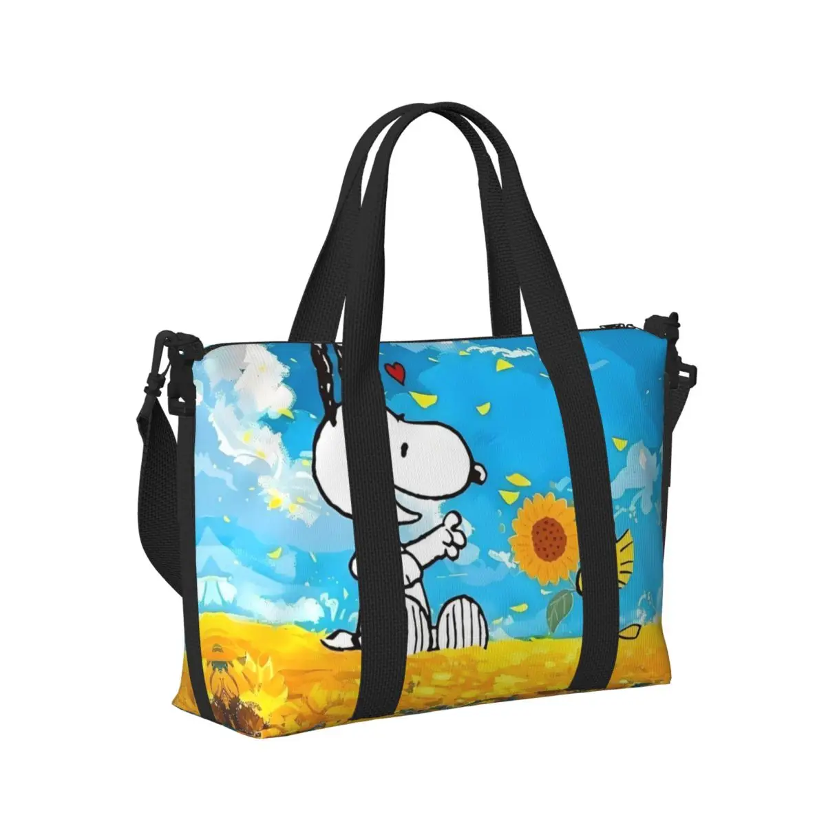 مخصص S-Snoopys حقيبة حمل على الشاطئ للنساء لطيف الكرتون الفول السوداني موضة مطبوعة مقصورة كبيرة حقائب السفر الشاطئ الصالة الرياضية