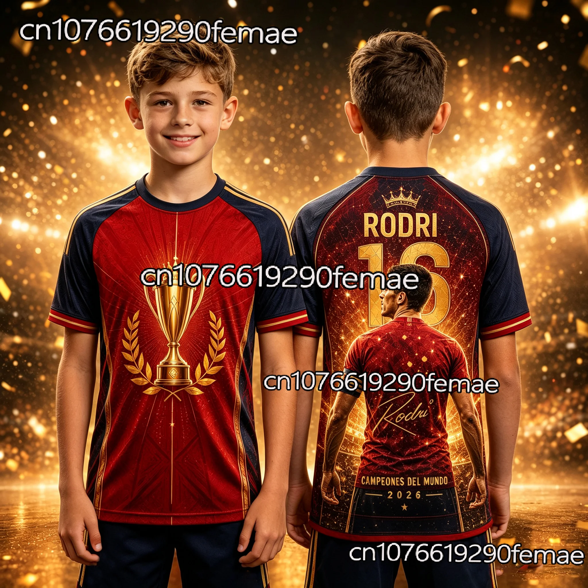 Spain 2026 Champions Jersey Kids Sports T-Shirt Quick Dry Breathable Fans Collectible Memorial Signature Edition for Men Women