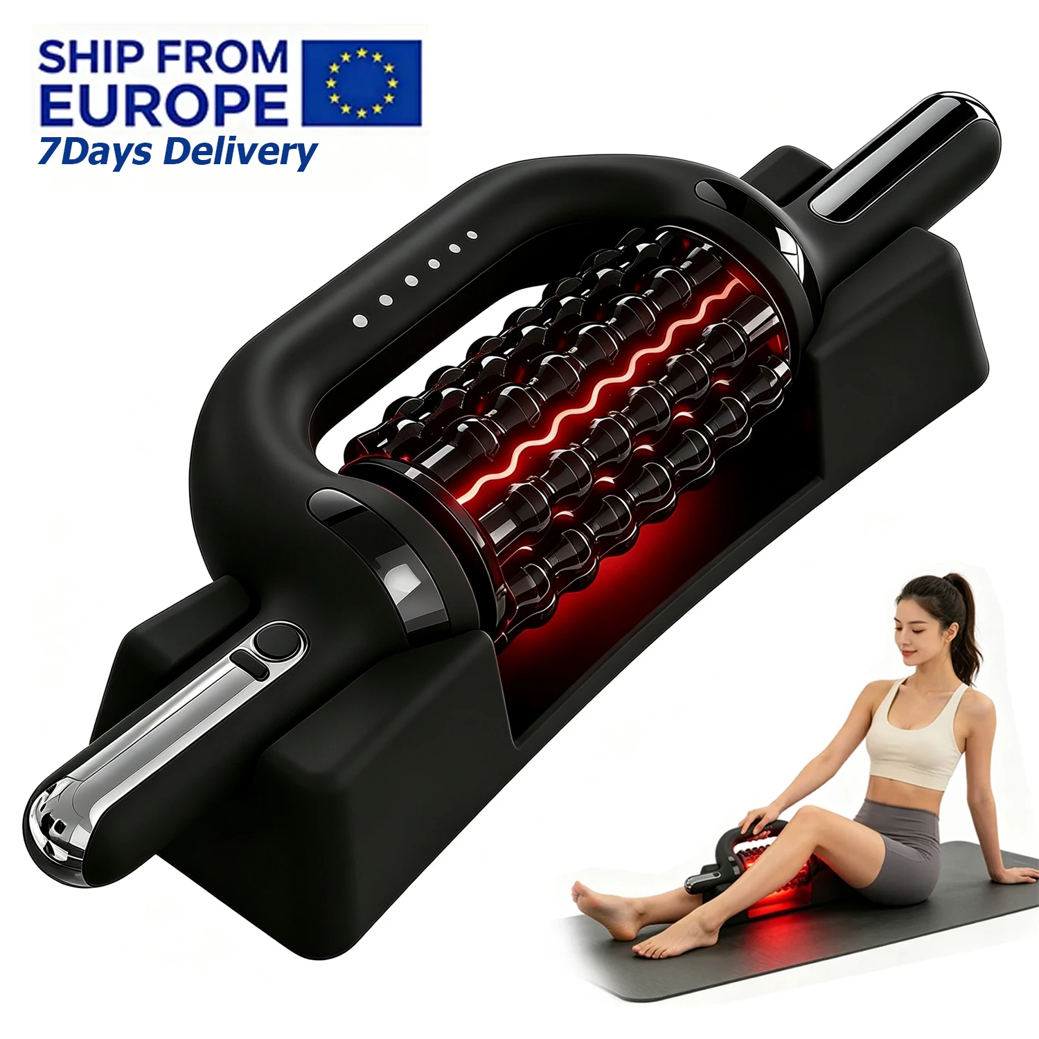 Rouleau de massage électrique à lumière rouge pour le dos, relaxation musculaire profonde, récupération des douleurs pour les athlètes après l'exercice, utilisation à domicile