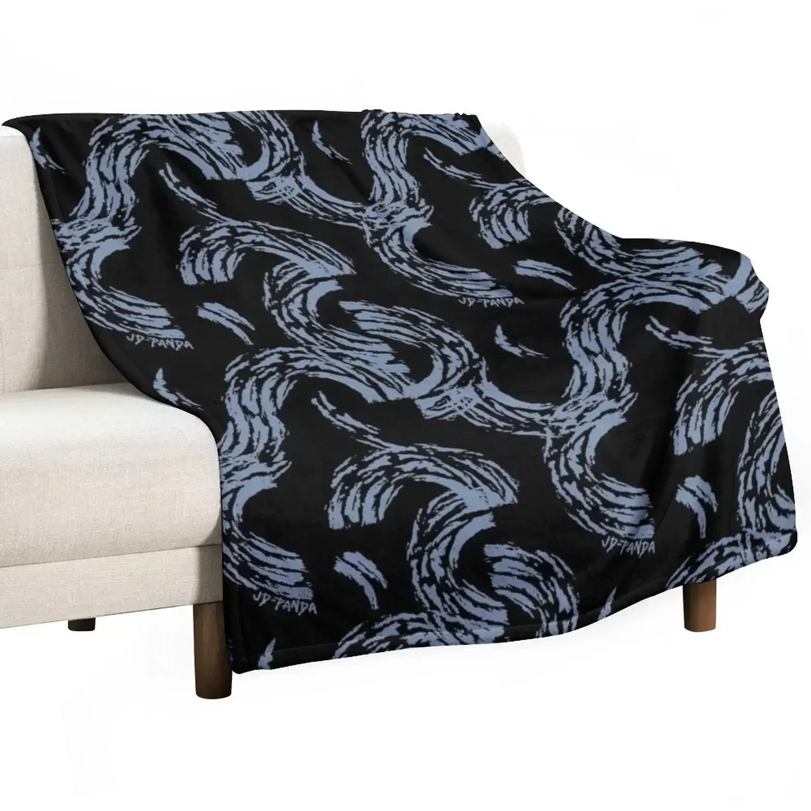 New Tossed Semi-Circles Linoleum Block Print in Faded Denim Throw Blanket Moving Decorative Throw Retros Blankets