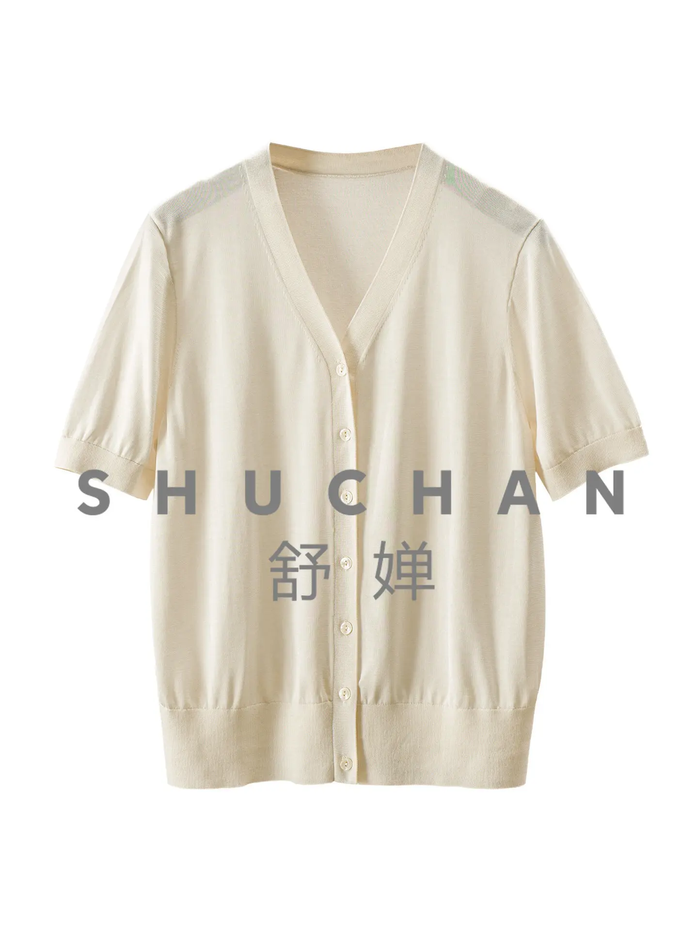 

Rare and high-quality goods Italian Dili 5A + knitted silk V-neck short-sleeved knitted sweater T-shirt women's 49J4