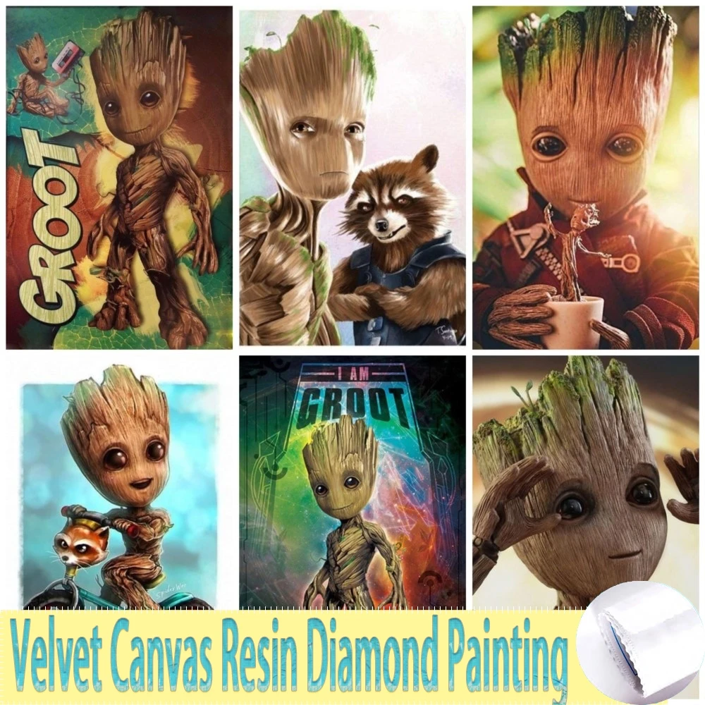 Velvet Canvas Resin Diamond Painting Disney Groot Galaxy Big Diy Mosaic Cartoon 5d Diy Square Home decoration children Gifts