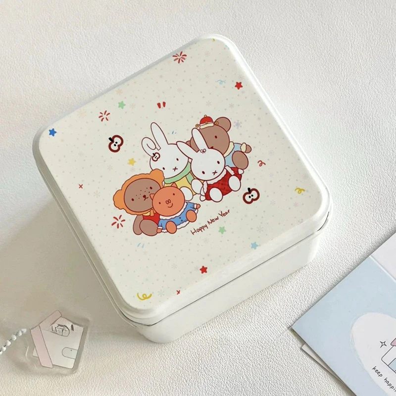 

Милый железный органайзер Miffy с крышкой для хранения фотокарточек, наклеек, принадлежностей для ведения дневника, мультяшный декор для дома, подарок для детей