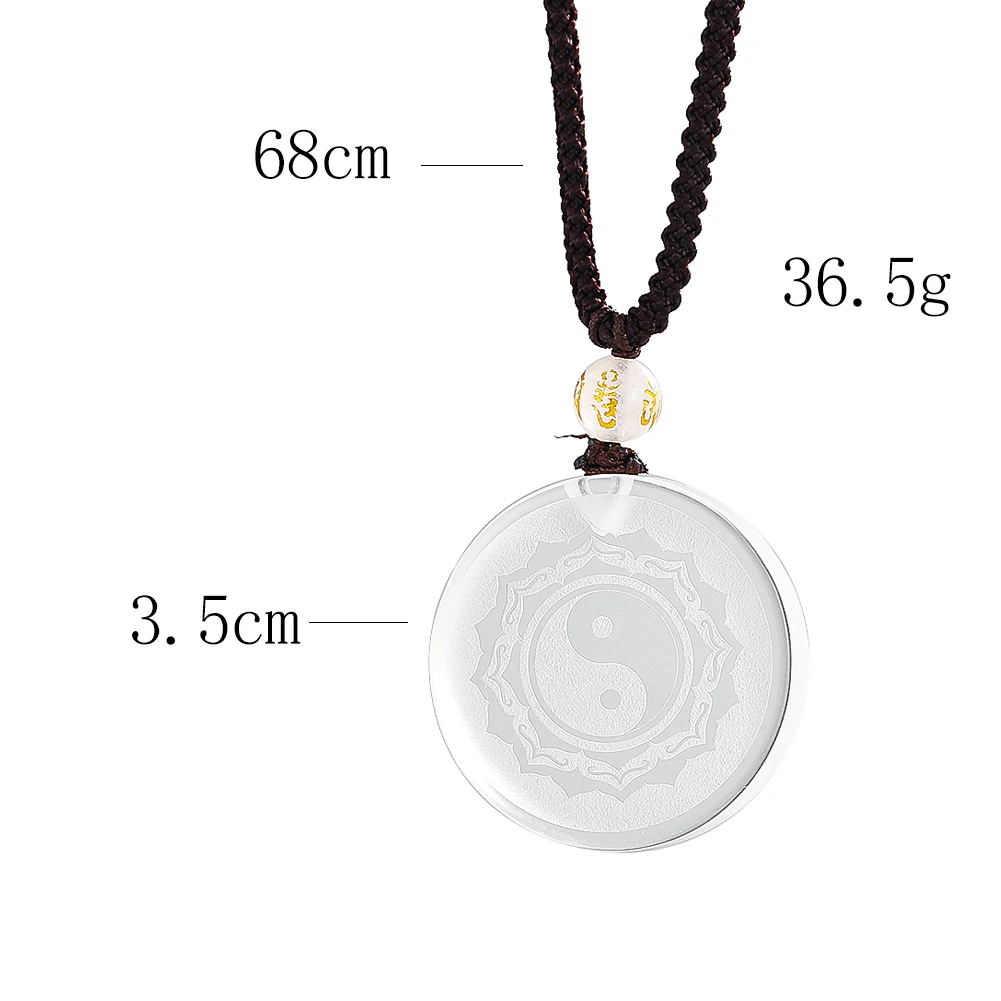 White Crystal Bagua Lotus Pendant Necklace Classic Taoist Auspicious Dangle Choker Amulet Jewelry Lucky Gifts for Men and Women