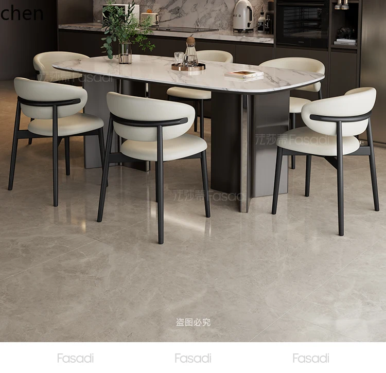 

LXC rock slab dining table and chairs light luxury black full support rectangular retro home dining table