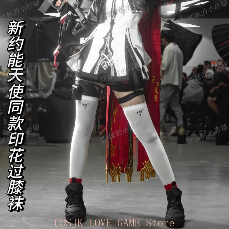 Game Arknights Exusiai The New Covenant Cosplay Sexy White Printed Knee High Socks Anime Cartoon JK Long Leg Socks Panties