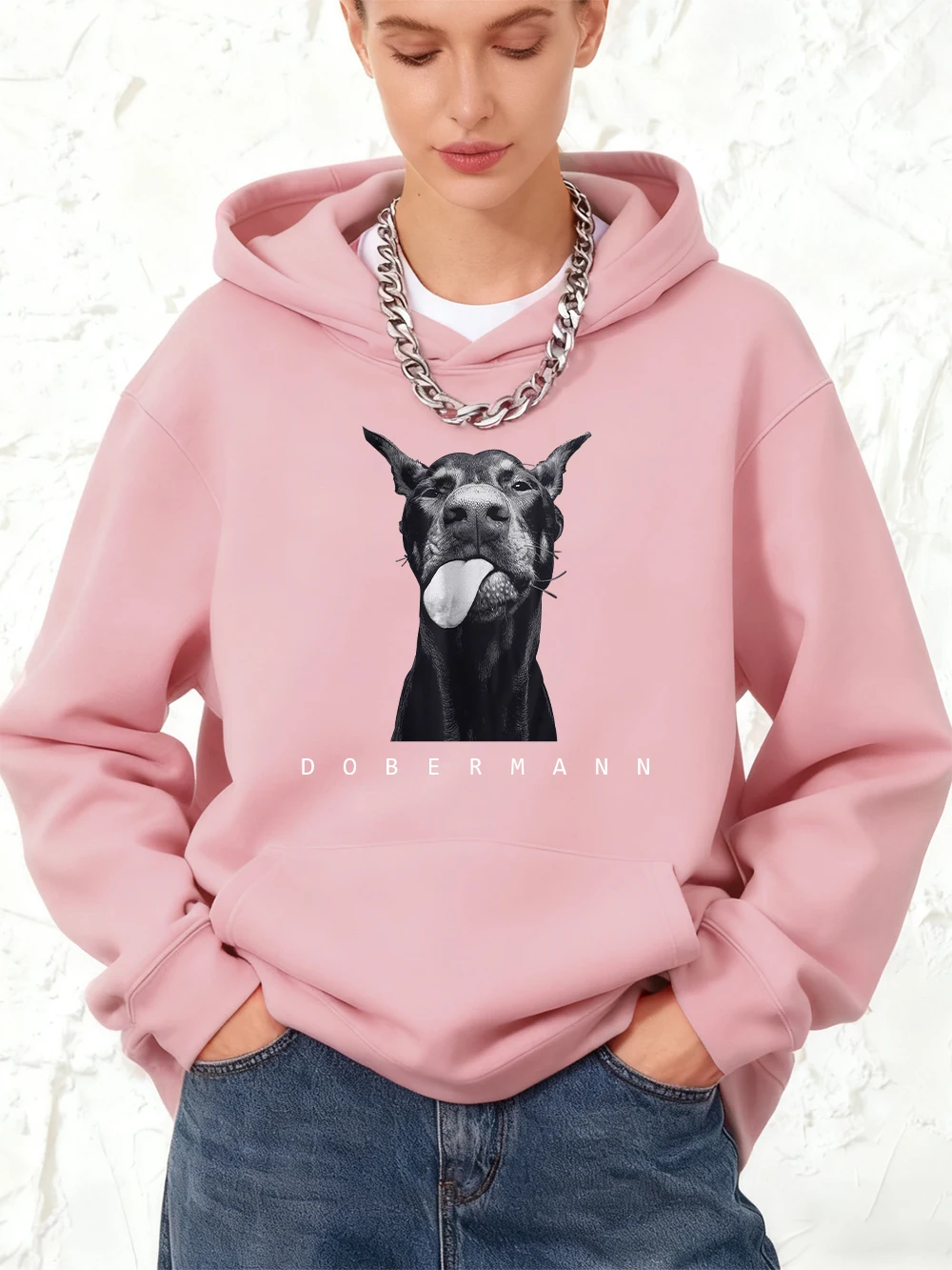 موضة الإبداع دوبيرمان يطبع سترات قطنية عالية الجودة المرأة رياضي فضفاض البلوز الشتاء الصوف الدافئة البلوز الركض جيب القمم