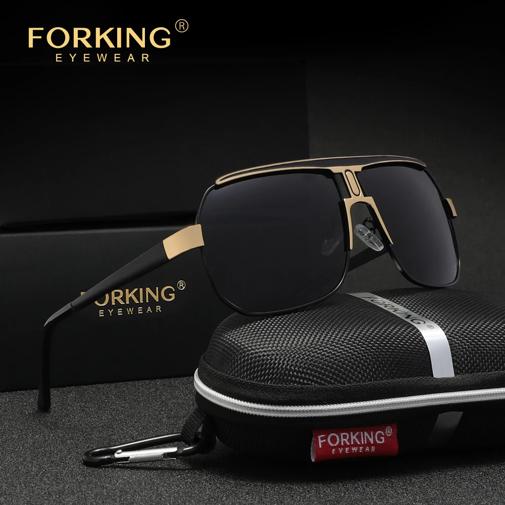 FORKING Outdoor Polarisierte Sonnenbrille, Beliebter Quadratischer Großer Rahmen, UV400 Klassische Angel- und Fahrbrille für Männer und Frauen