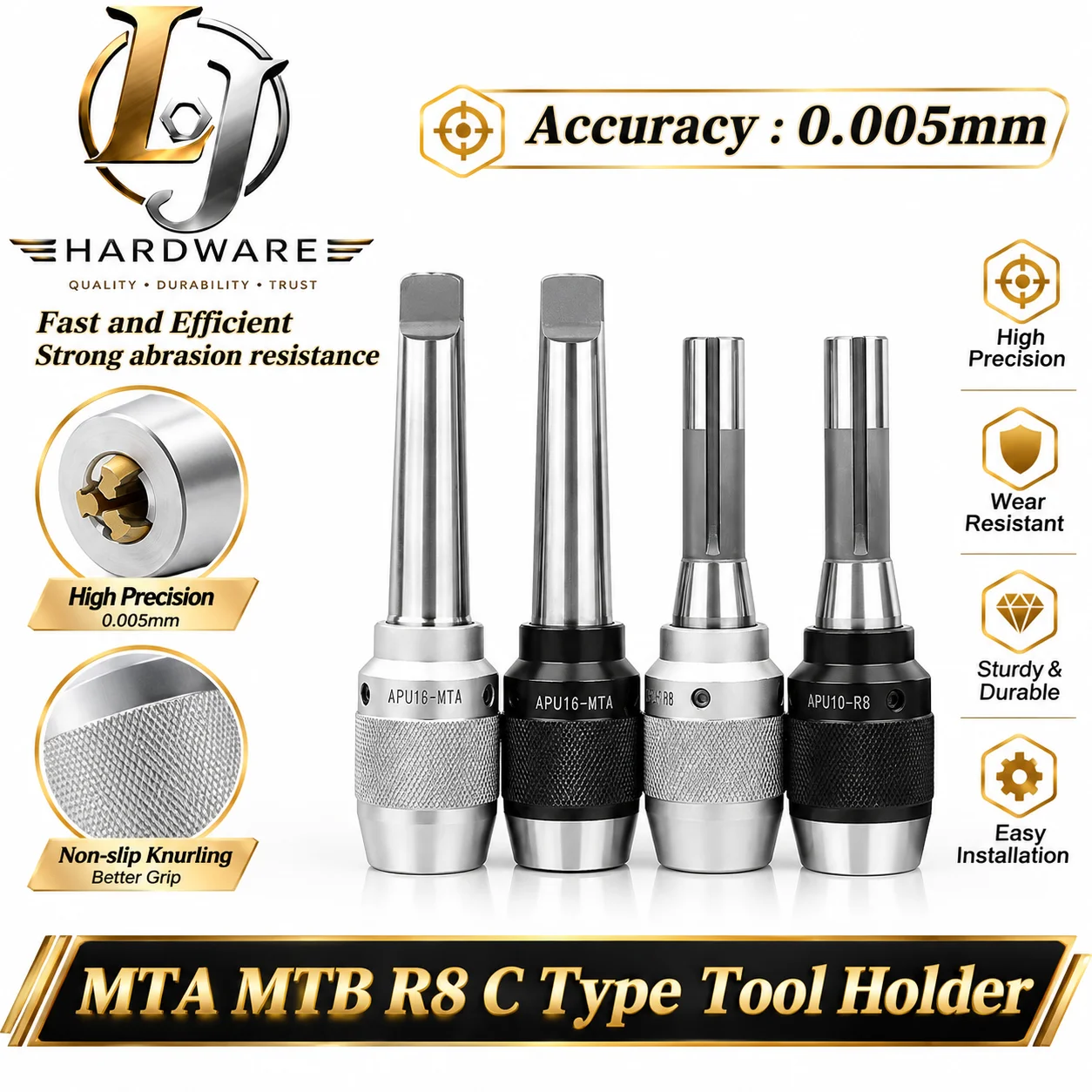 MT2 MT3 MT4 MTA MTB R8 C20 C25 C32 APU13 APU16 Self-Tightening Three-Jaw Drill Chuck CNC Integrated Morse Taper Tool Holde