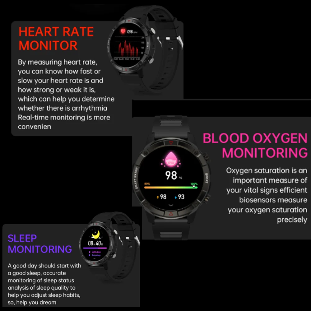 New 1.6" Music Smart Watch 4G Memory Men Blue Tooth Call Full Touch Screen Waterproof Sport Fitness Heartrate Fashion Smartwatch