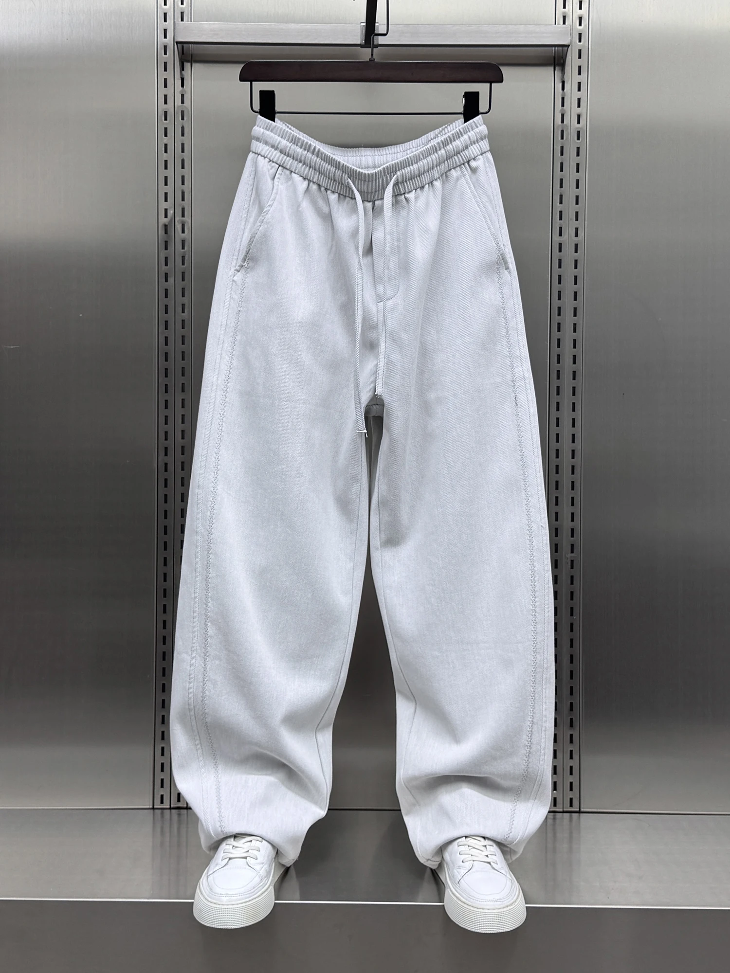 

Модные прямые широкие брюки для мужчин, повседневные однотонные струящиеся брюки Haome, осенняя новинка, стильные брюки-чинос