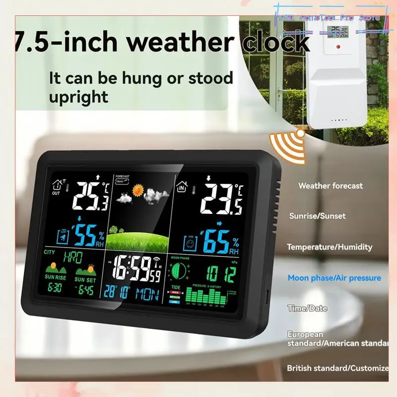 

Multifunction Tuya Weather Station Air Quality Temperature Humidity Meter Moon Phase Air Pressure Weather Clock-A73I