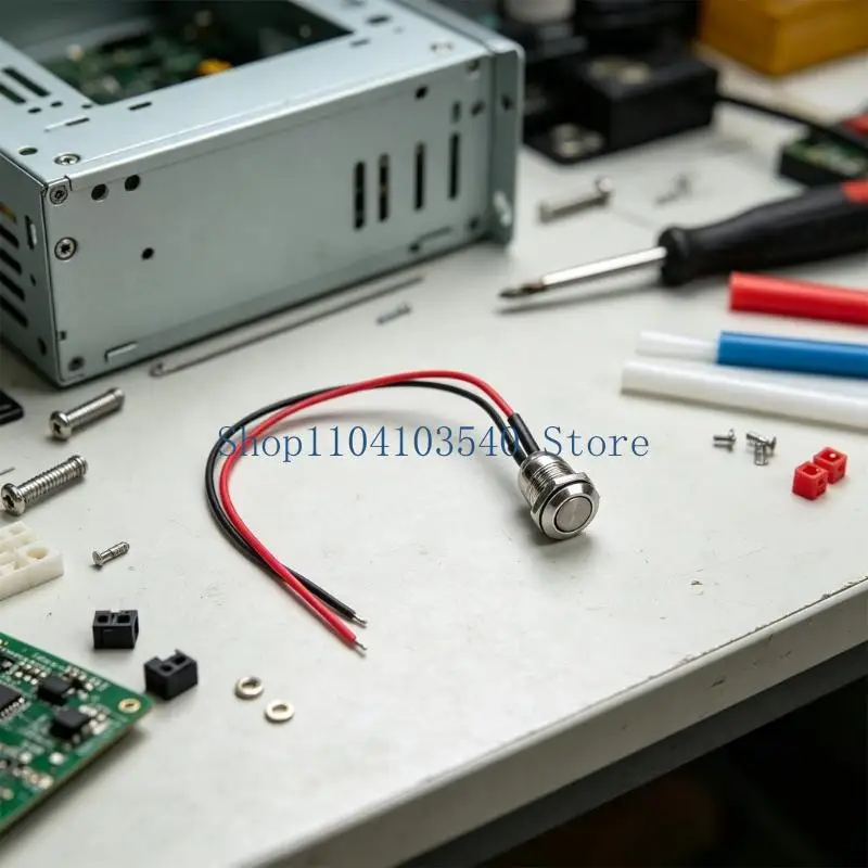 02DC Control Box Push Button 12 mm Metal Momentary Panel Mount with Connection Cables for DIY Repair Tasks and Wiring
