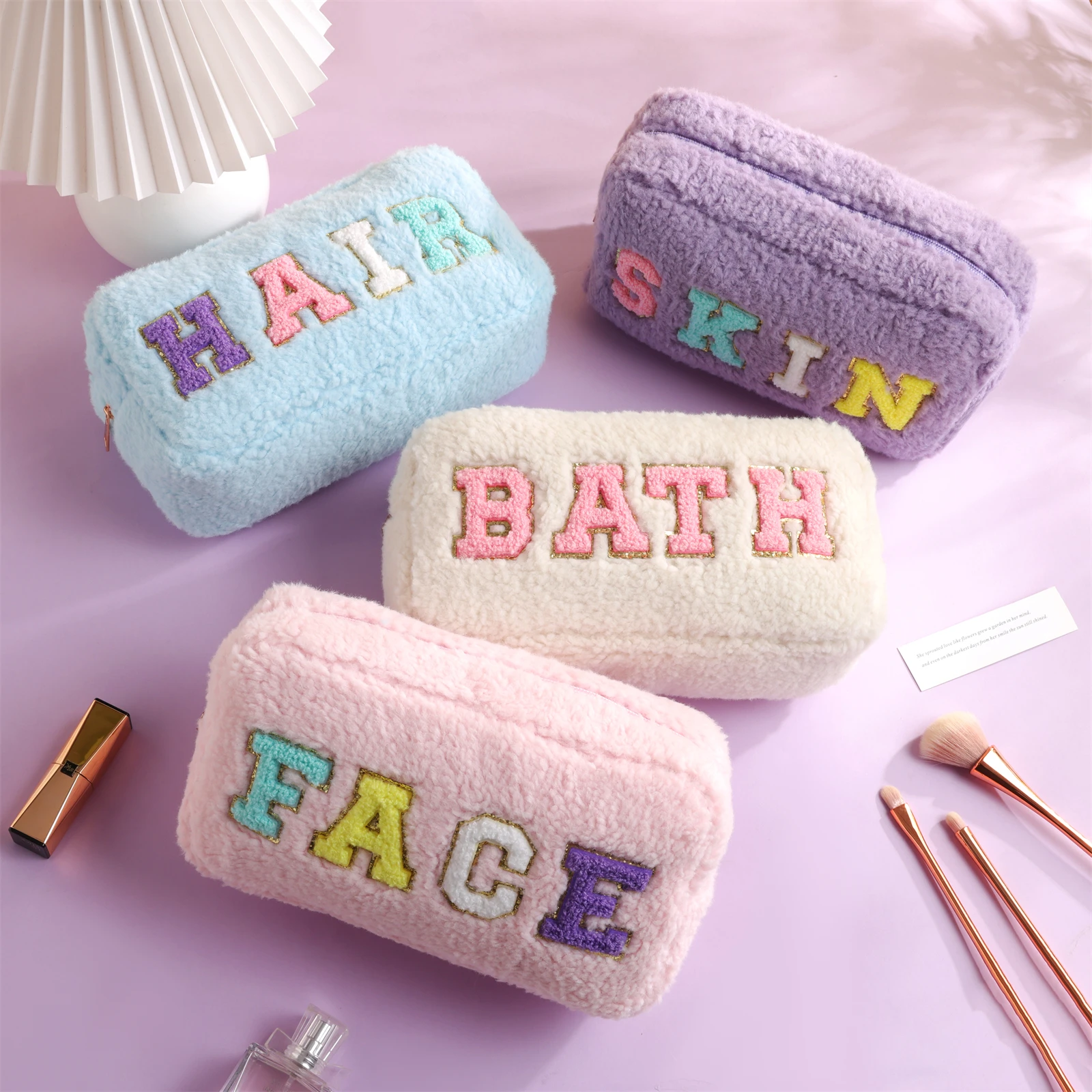 

Women Girls Preppy Cute Cosmetic Makeup Bag Plush Travel Toiletry Bag Fluffy Organizer Storage Bag