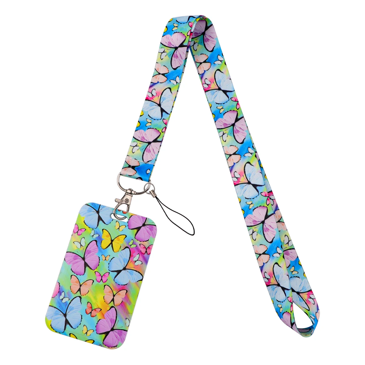 Colorful Butterfly Cartoon Lanyard Card Holder Student Neck Strap for ID Card Straps Badge DIY Hanging Rope Phone Accessories