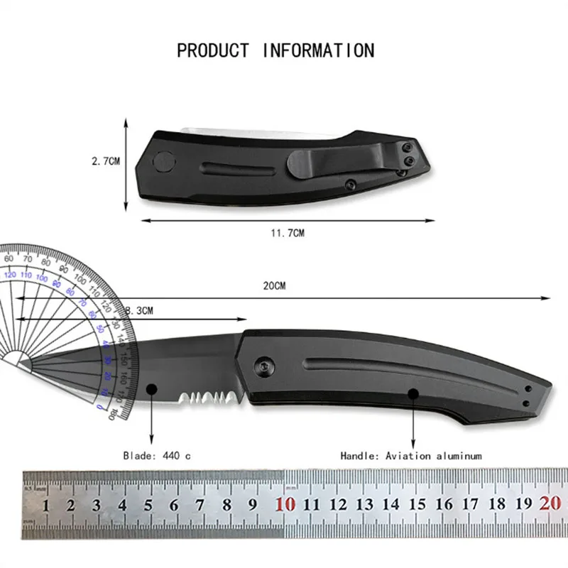 سكين تيتانيوم قابل للطي للدفاع عن النفس ، فولاذ D2 ، حجر أسود ، مغسول أو تعتيم ، أدوات يدوية تكتيكية للبقاء على قيد الحياة ، مقبض ألومنيوم للطيران