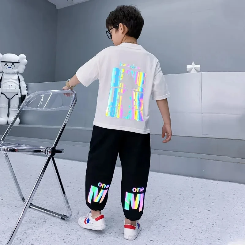 Children\'s Suit Boys Summer Short Sleeve T-Shirt Pants 2 Piece Teenage Boys Sports Casual Clothes Set 3 5 8 10 12 13 15Y