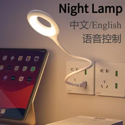 Chinese/English Voice Controll Night Light Smart Home Energy-Saving Body Sound Sensor Usb Atmosphere Lamp