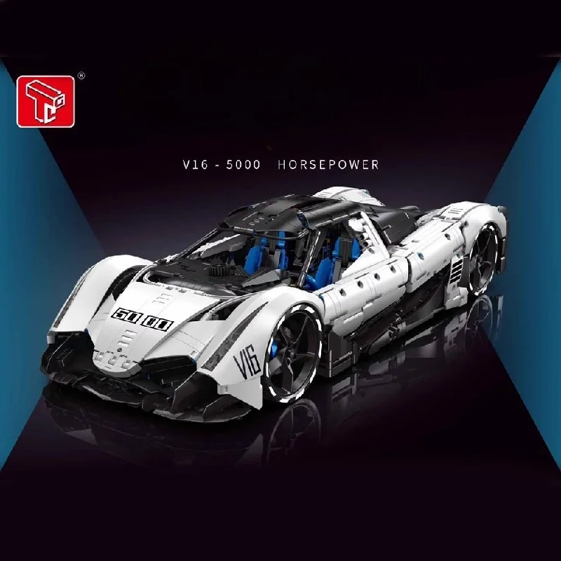 Technical Devel Sixteen V16 1:8 Building Blocks MOC T5052 RC Supercar Sports Vehicle Model Kit Ornament Toy Adults Gifts 4016PCS