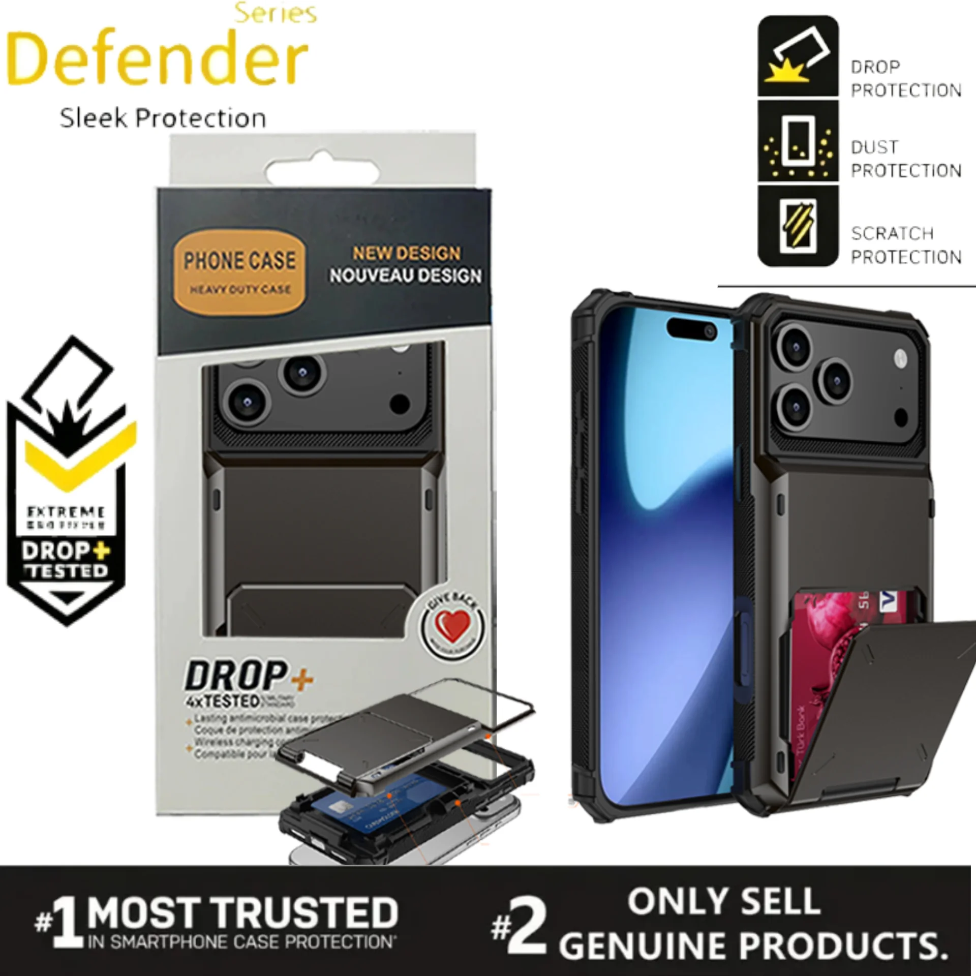 Heavy Duty Wallet Hidden Flip Slot OTT-BOX Back Case For IPhone 17E Pro Max 16E 15 14 Plus 13 12 Enhanced Anti-Drop Hard Cover