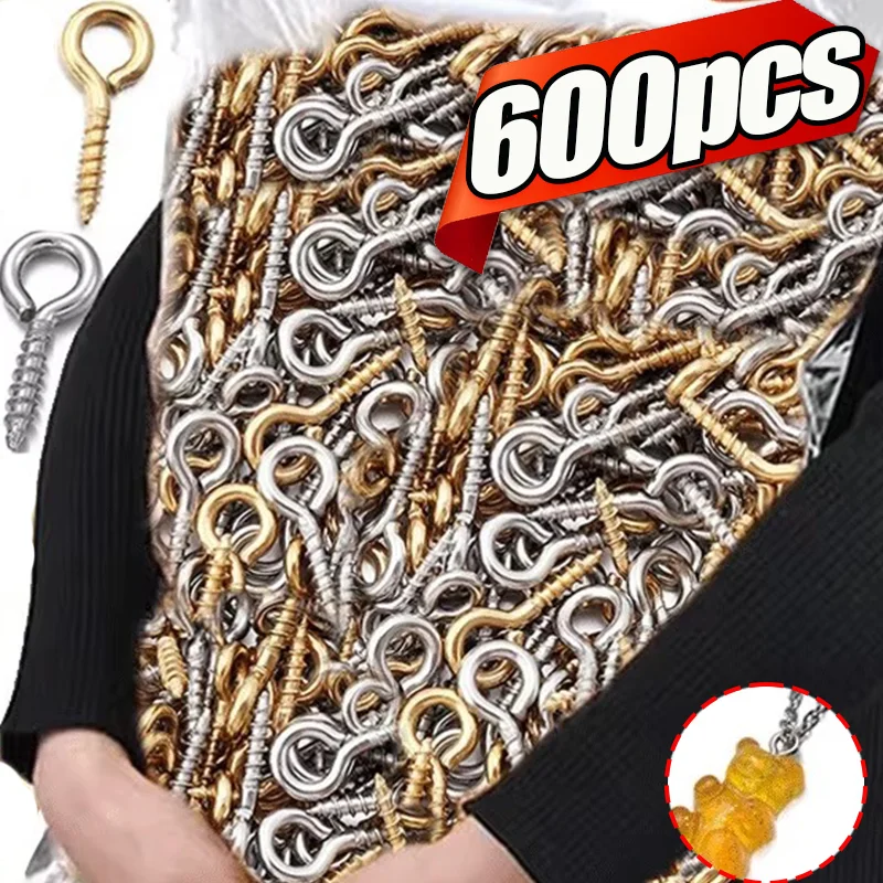 300/600pcs Tiny Mini Eye Pins Eyepins Hooks Eyelets Screw Threaded Stainless Steel Clasps Hook Jewelry Findings For Making DIY