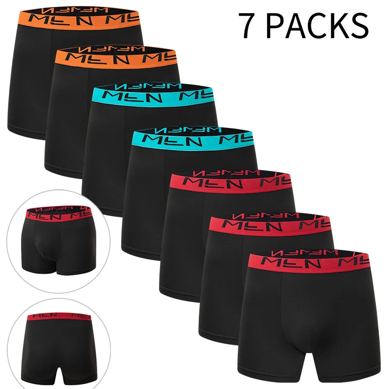 7-piece Set Of Men's Four Season Solid Color Fashionable Mid Length Underwear Comfortable Plus Size Youth Cycling Sports Shorts