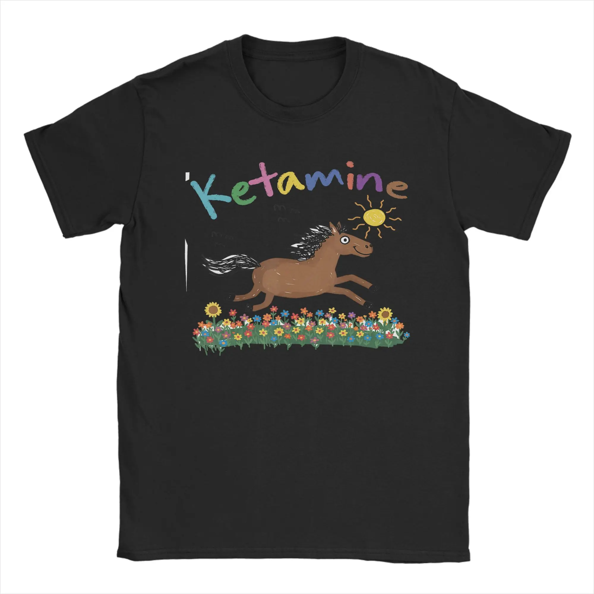 Horse Hand Drawing Meme Funny Humor Sarcasm Ketamin T Shirt Summer  Y2K Retro T Shirts Tee Shirt For Men's Short Sleeve Clothes